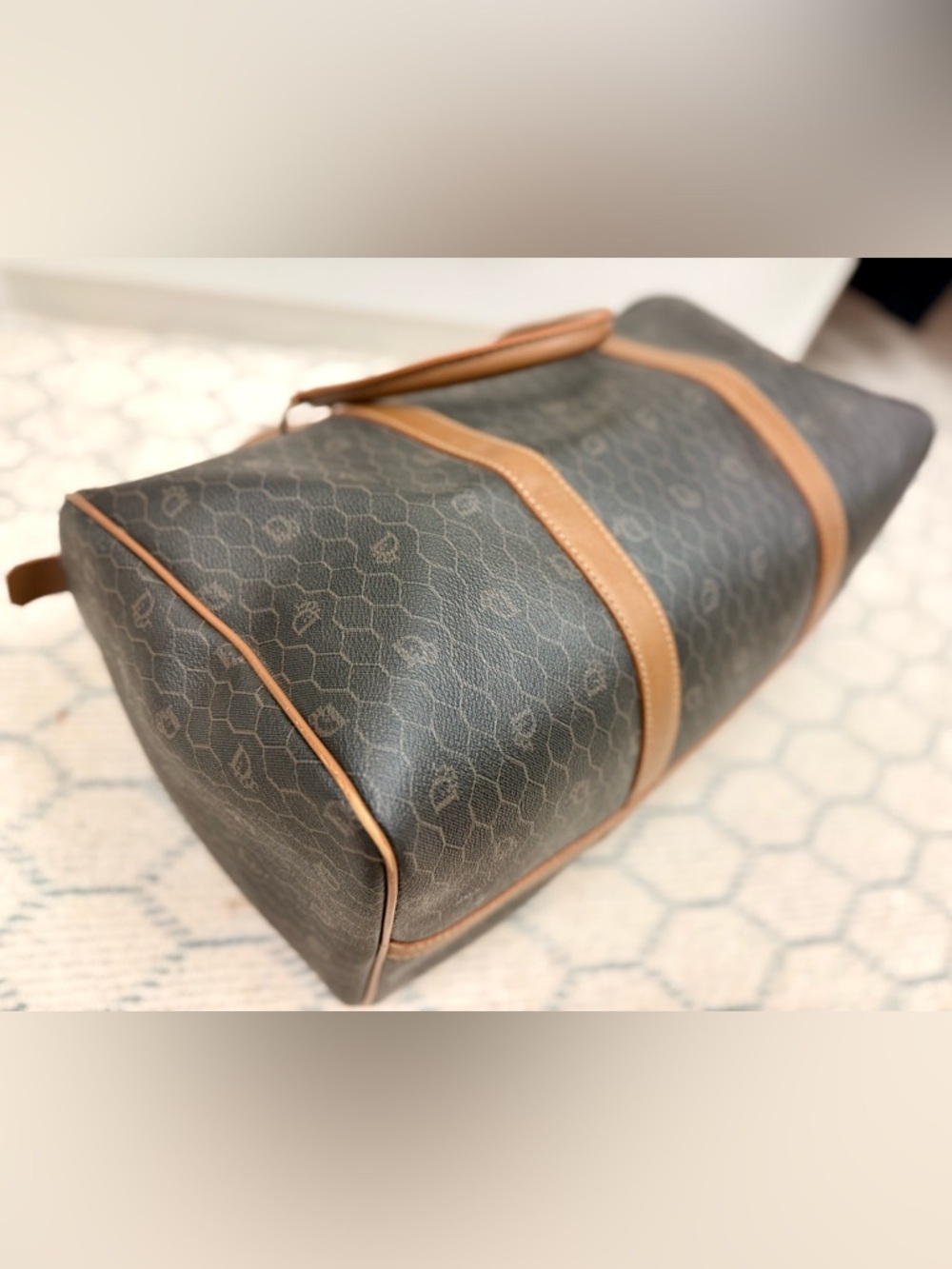 DIOR Vintage Brown Iconic Monogram Honeycomb Coated Canvas Weekender Travel Bag - Picture 7 of 16